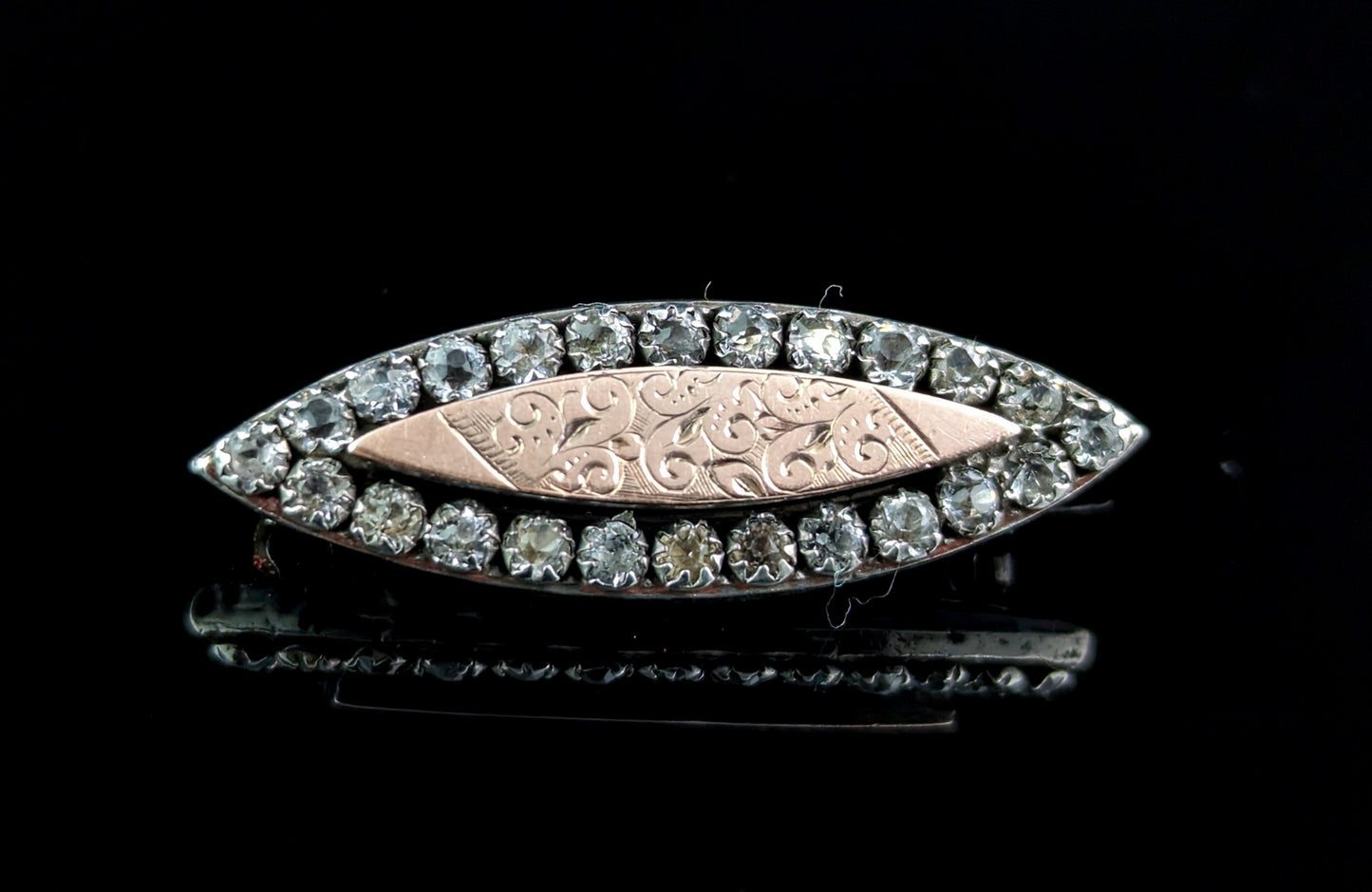 Antique Victorian silver, Rose gold and paste stone brooch