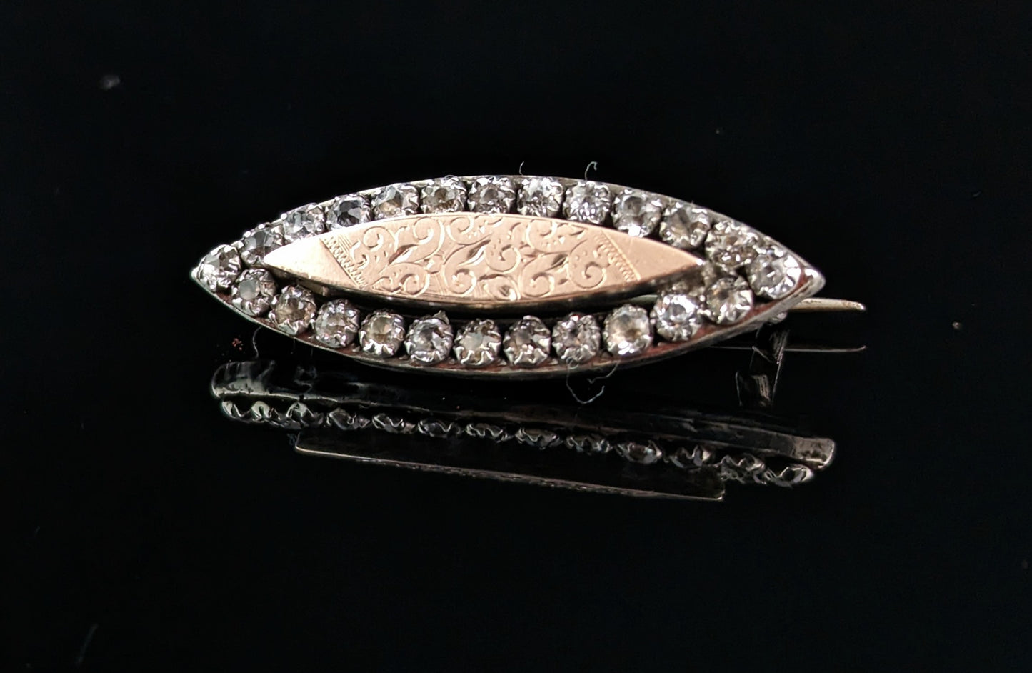 Antique Victorian silver, Rose gold and paste stone brooch
