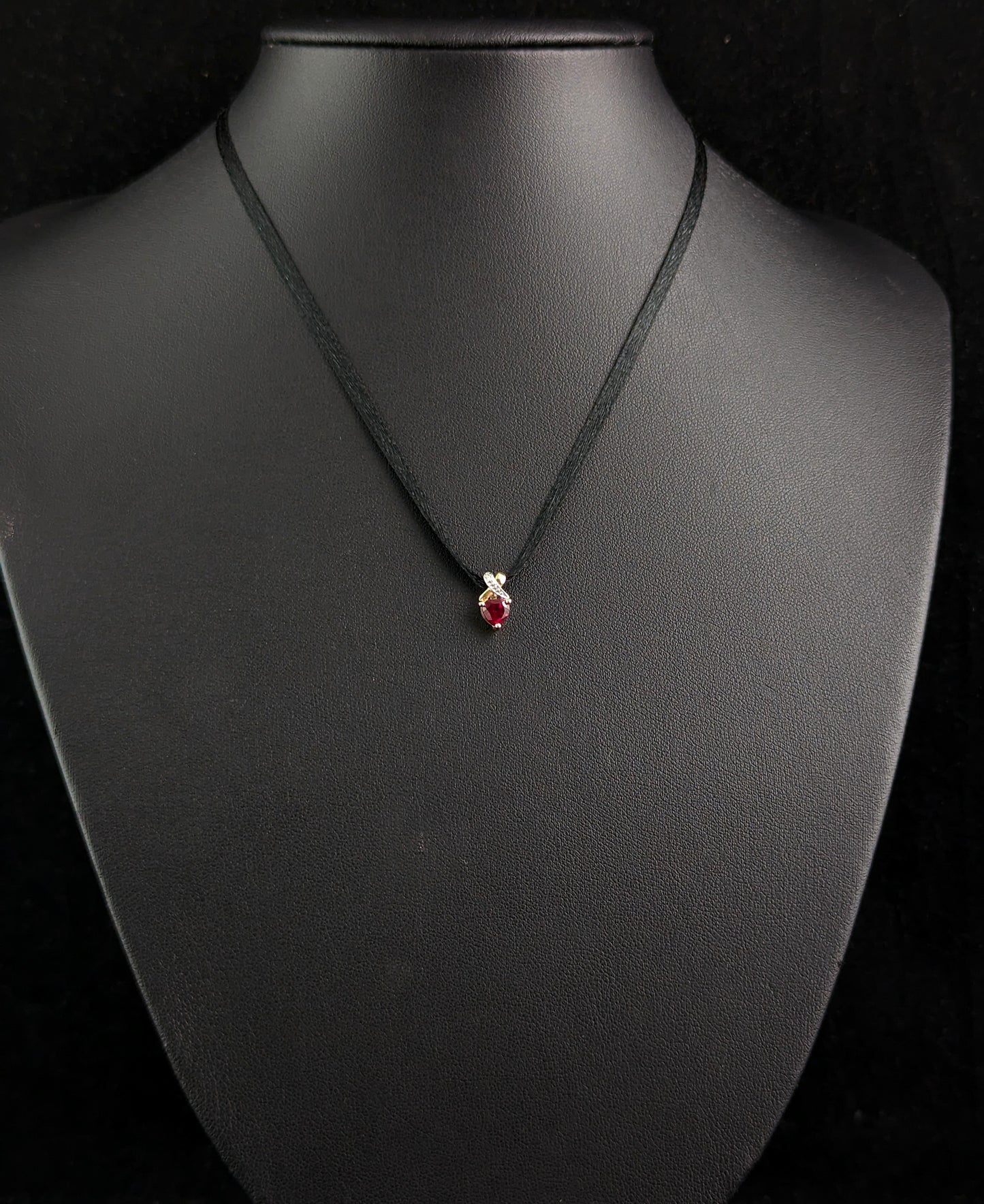 Tiny Vintage Synthetic Ruby and diamond heart pendant