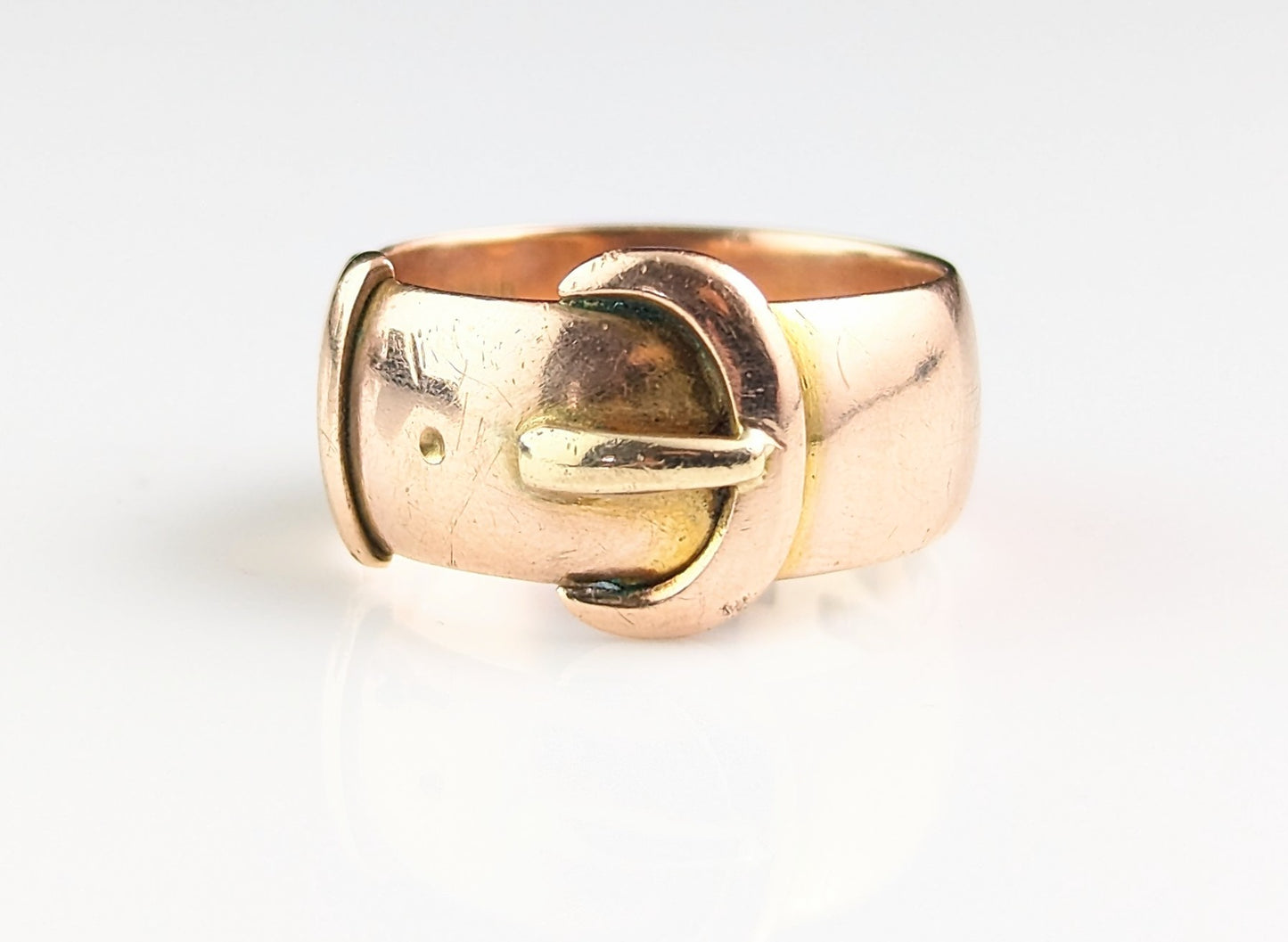 Antique 9ct gold chunky buckle ring, Victorian