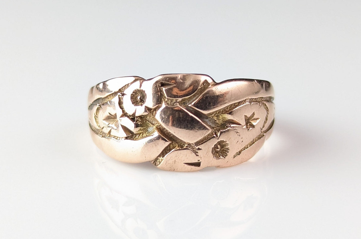 Antique 9k rose gold engraved band ring, Art Deco