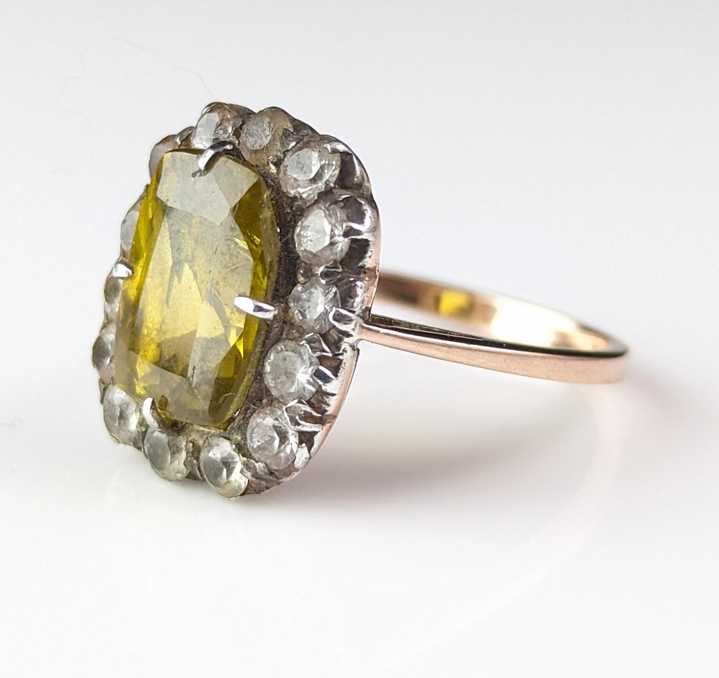 Antique Victorian Chrysoberyl cluster ring, 9ct gold and silver