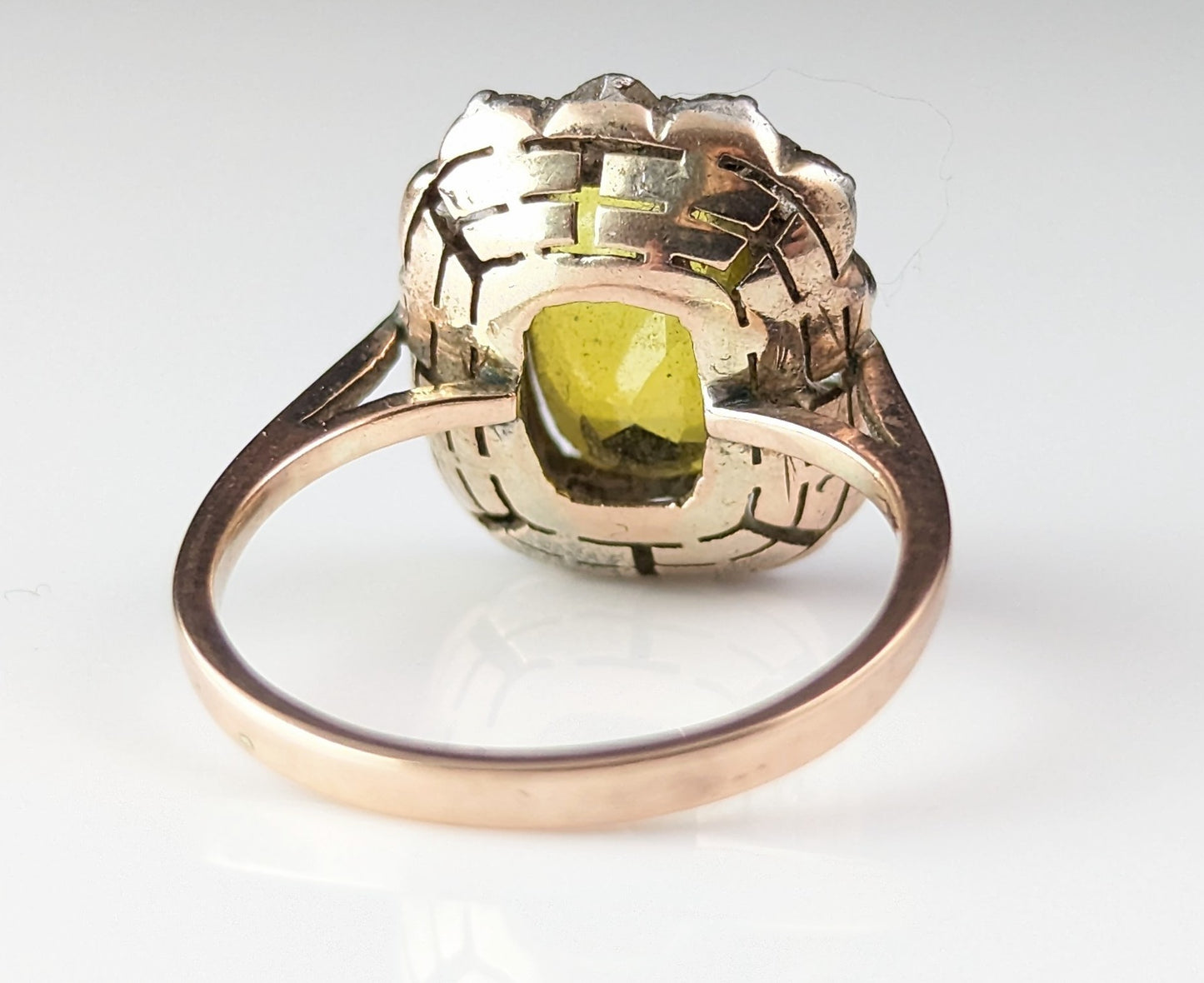 Antique Victorian Chrysoberyl cluster ring, 9ct gold and silver