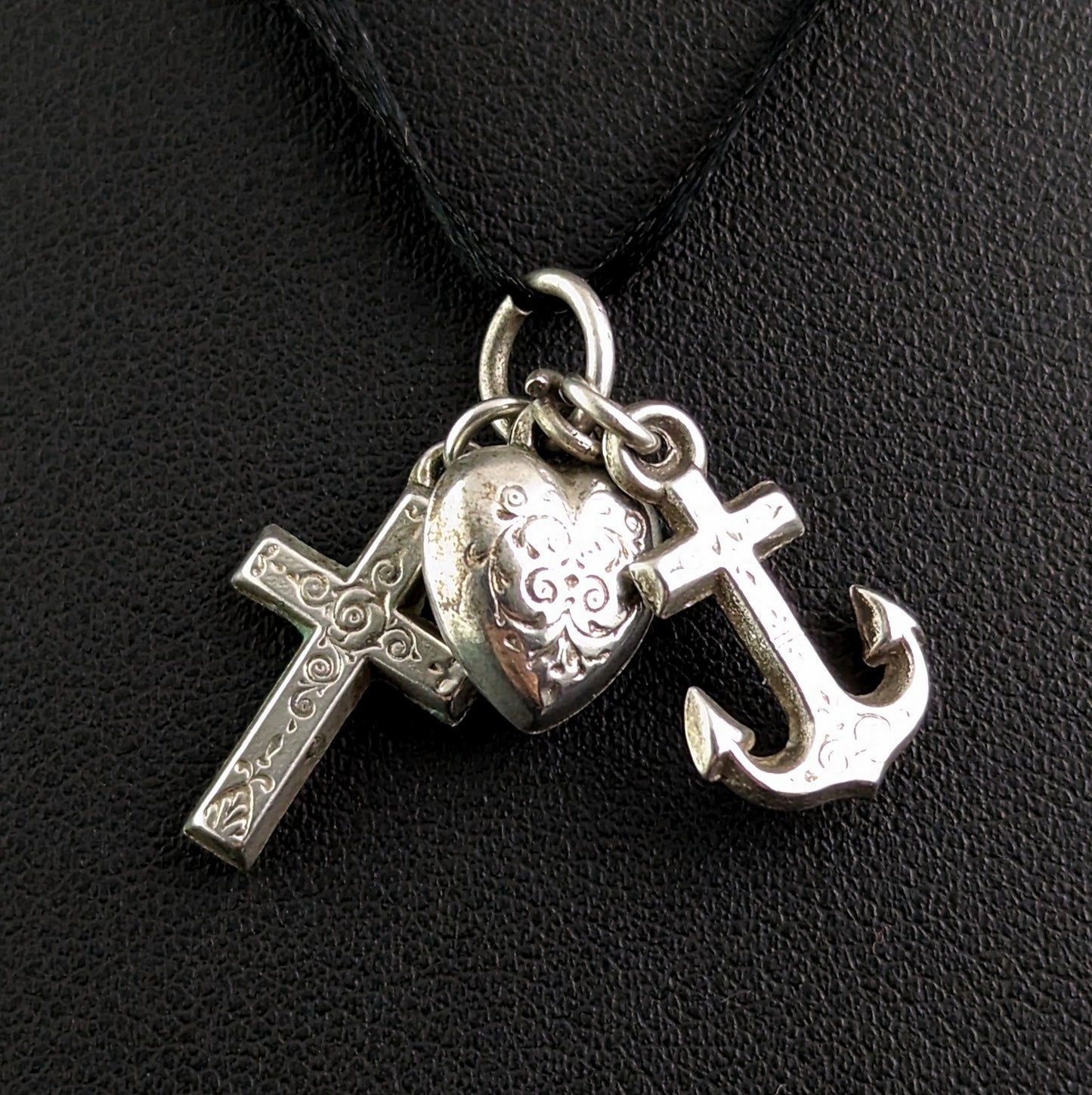 Antique Faith, Hope and Charity charm, Pendant, Sterling silver, Victorian