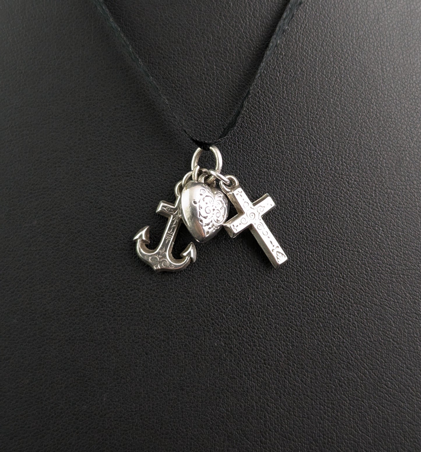 Antique Faith, Hope and Charity charm, Pendant, Sterling silver, Victorian