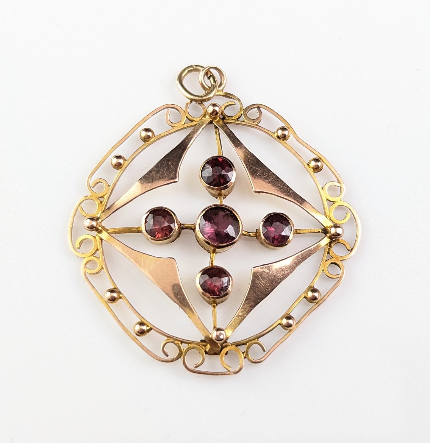Antique Garnet pendant, Art Nouveau, 9ct gold