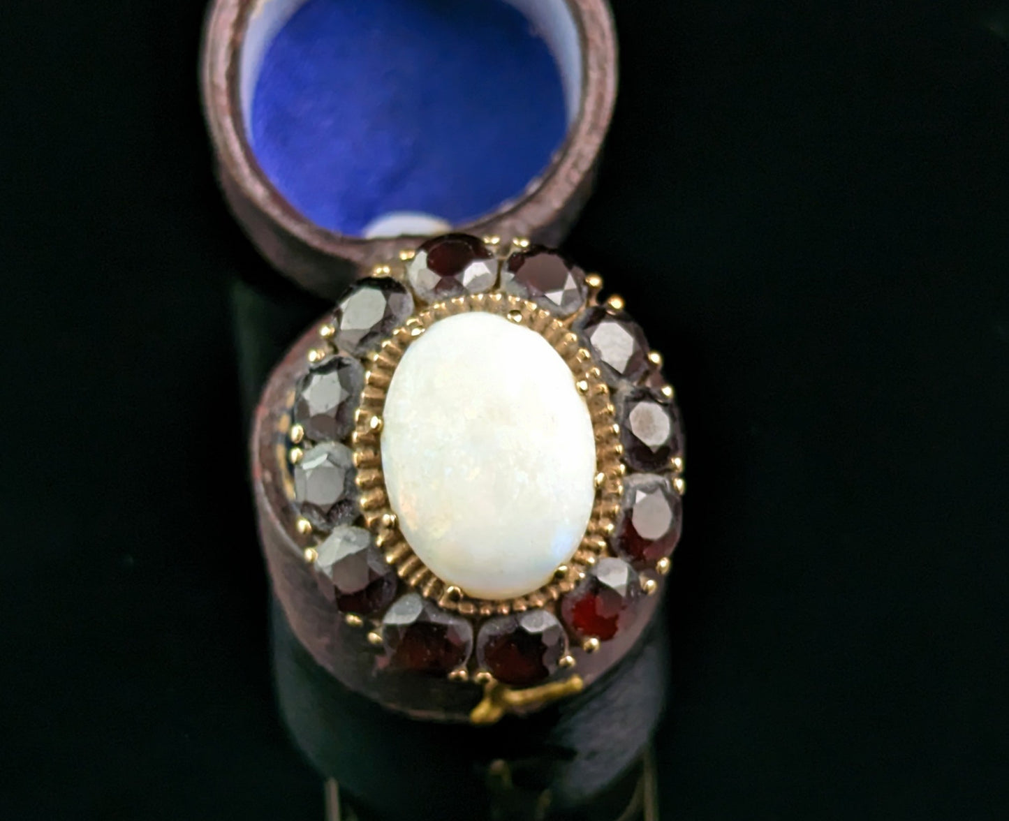 Vintage Opal and Garnet cluster ring, 9ct gold, large