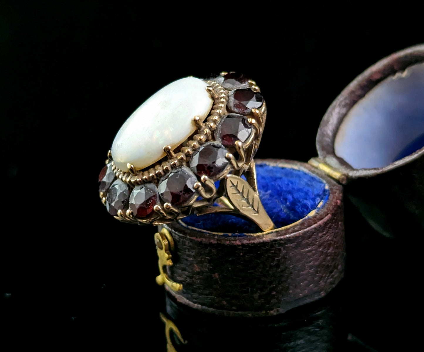 Vintage Opal and Garnet cluster ring, 9ct gold, large