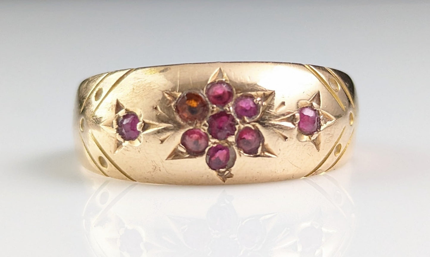 Antique Ruby gypsy set ring, 15ct gold, Victorian