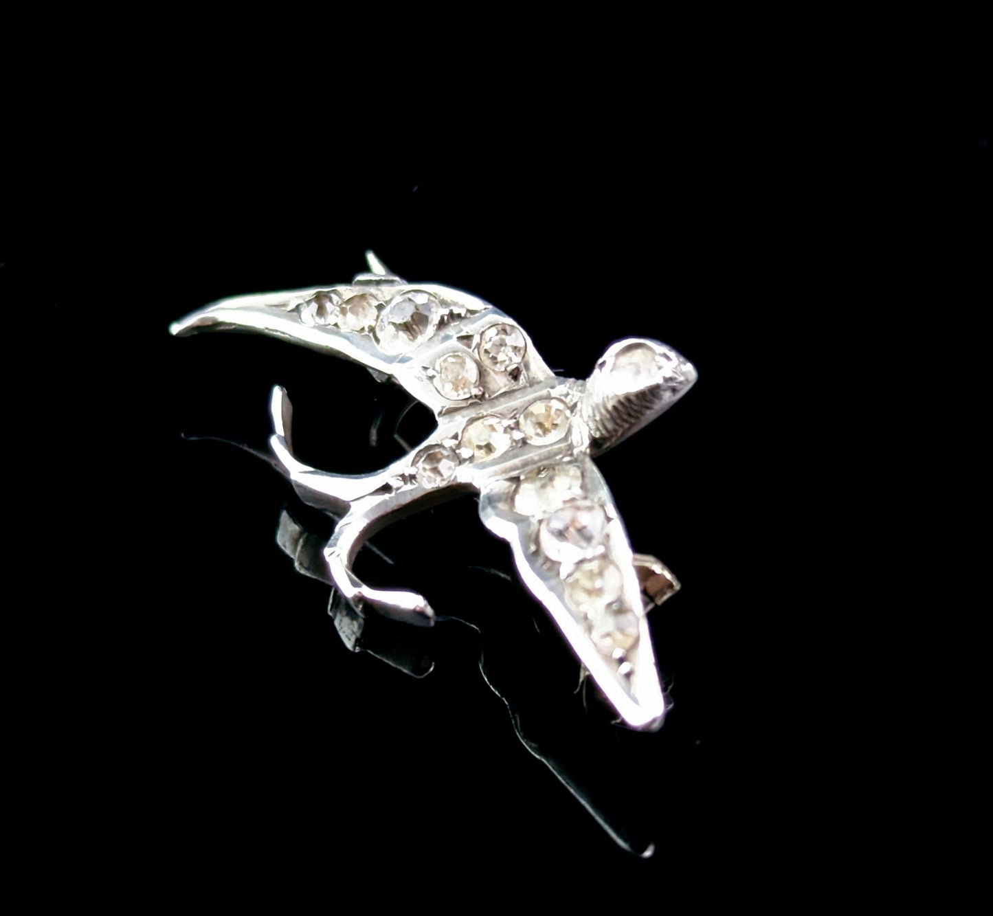 Antique silver Swallow brooch, Paste, Victorian