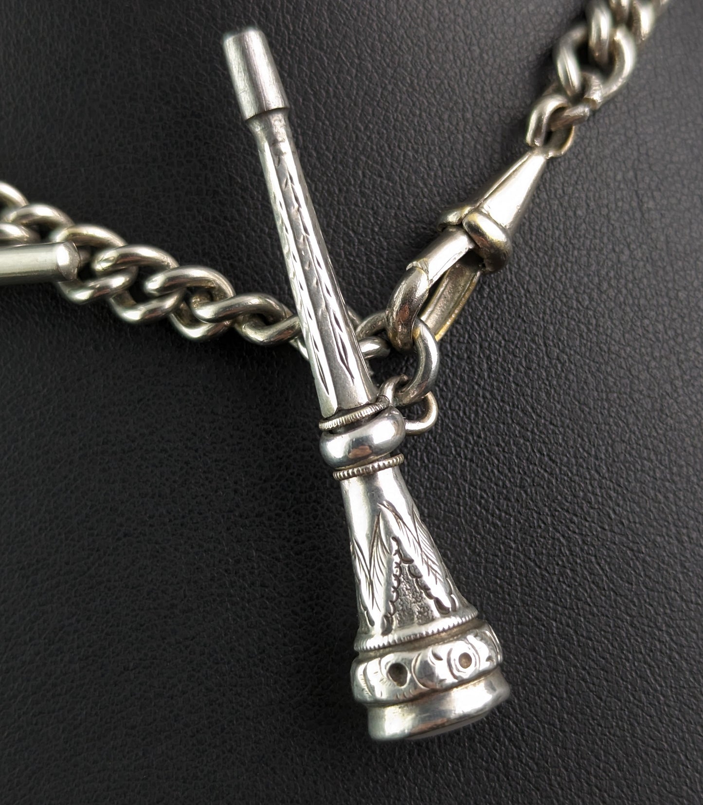 Antique Edwardian sterling silver Albert chain, propelling pencil fob