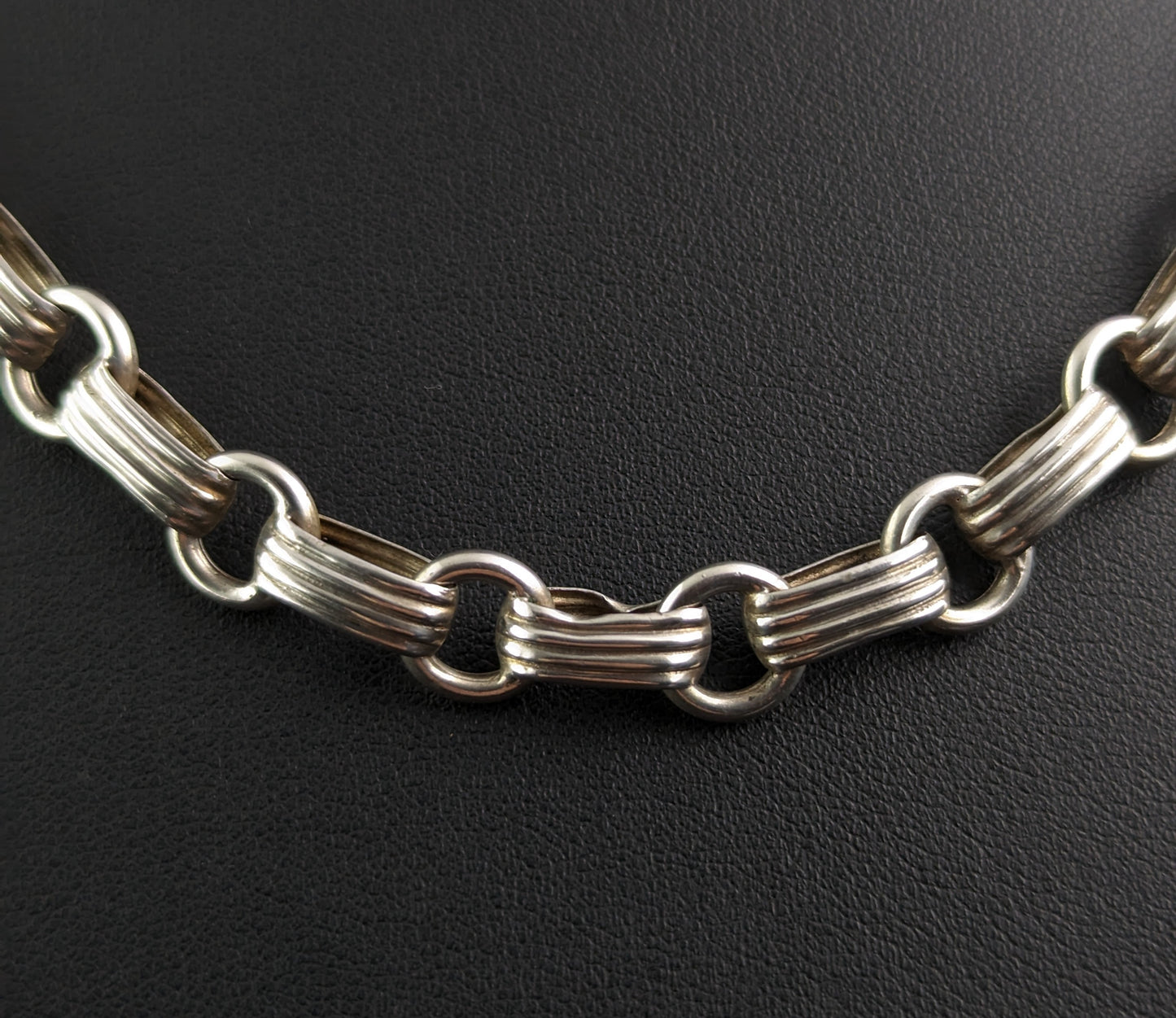 Antique Victorian silver collar necklace, Book chain
