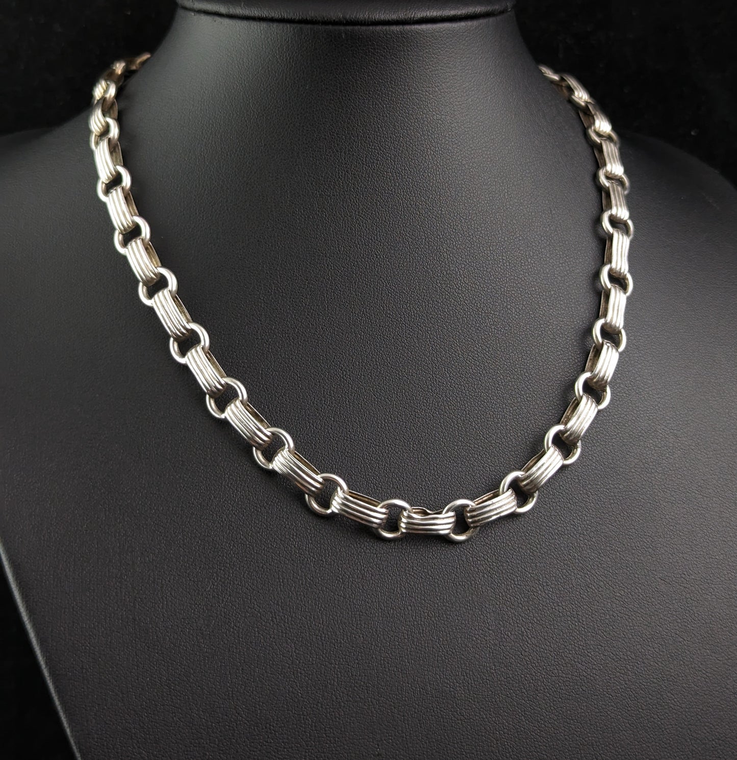 Antique Victorian silver collar necklace, Book chain