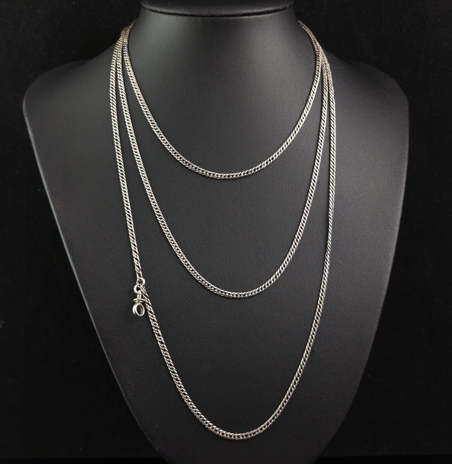Antique sterling silver long chain necklace, Victorian
