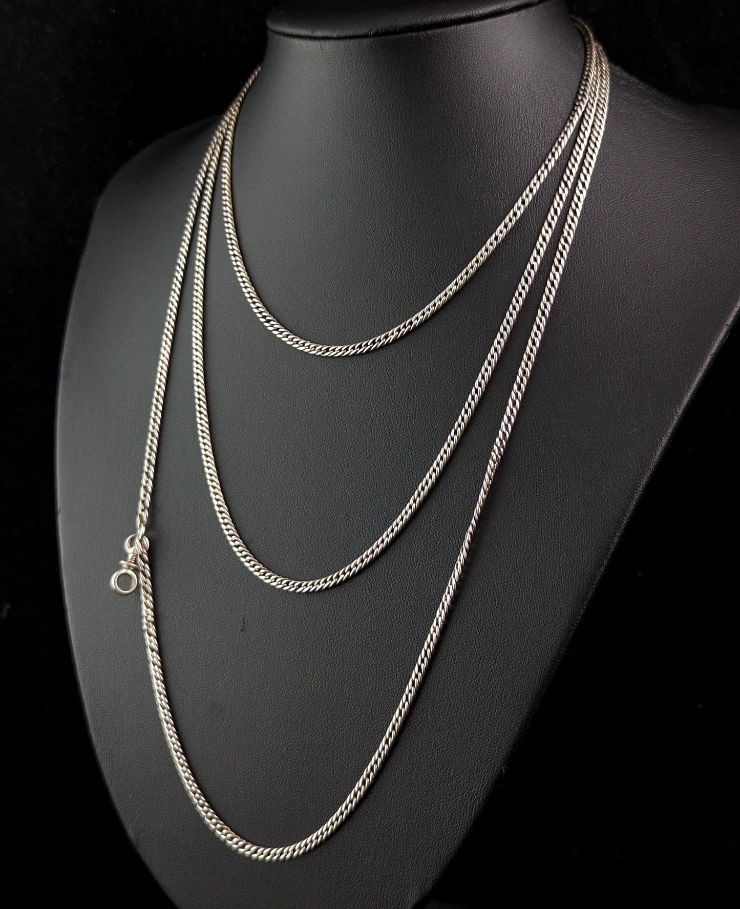 Antique sterling silver long chain necklace, Victorian