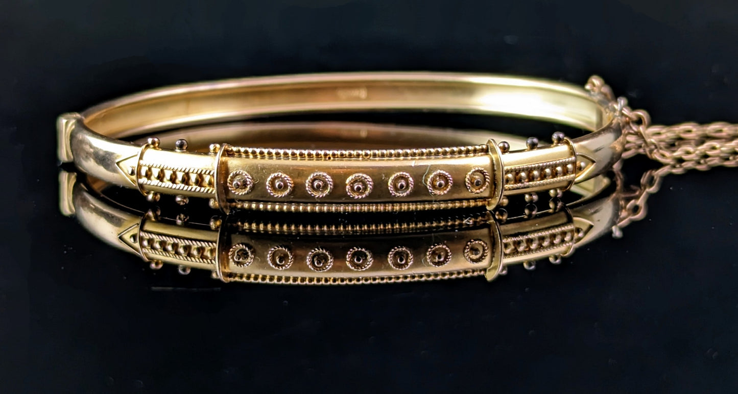Antique 9ct gold Etruscan revival bangle, Victorian, Cannetille