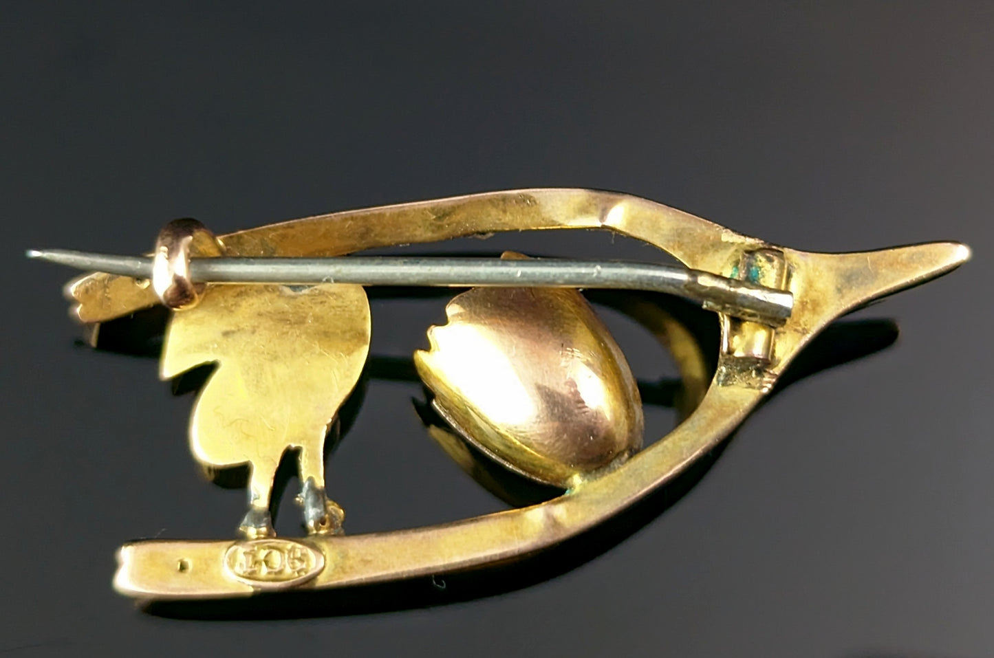 Antique Victorian Chick and Egg brooch, 9ct gold, Lucky Wishbone