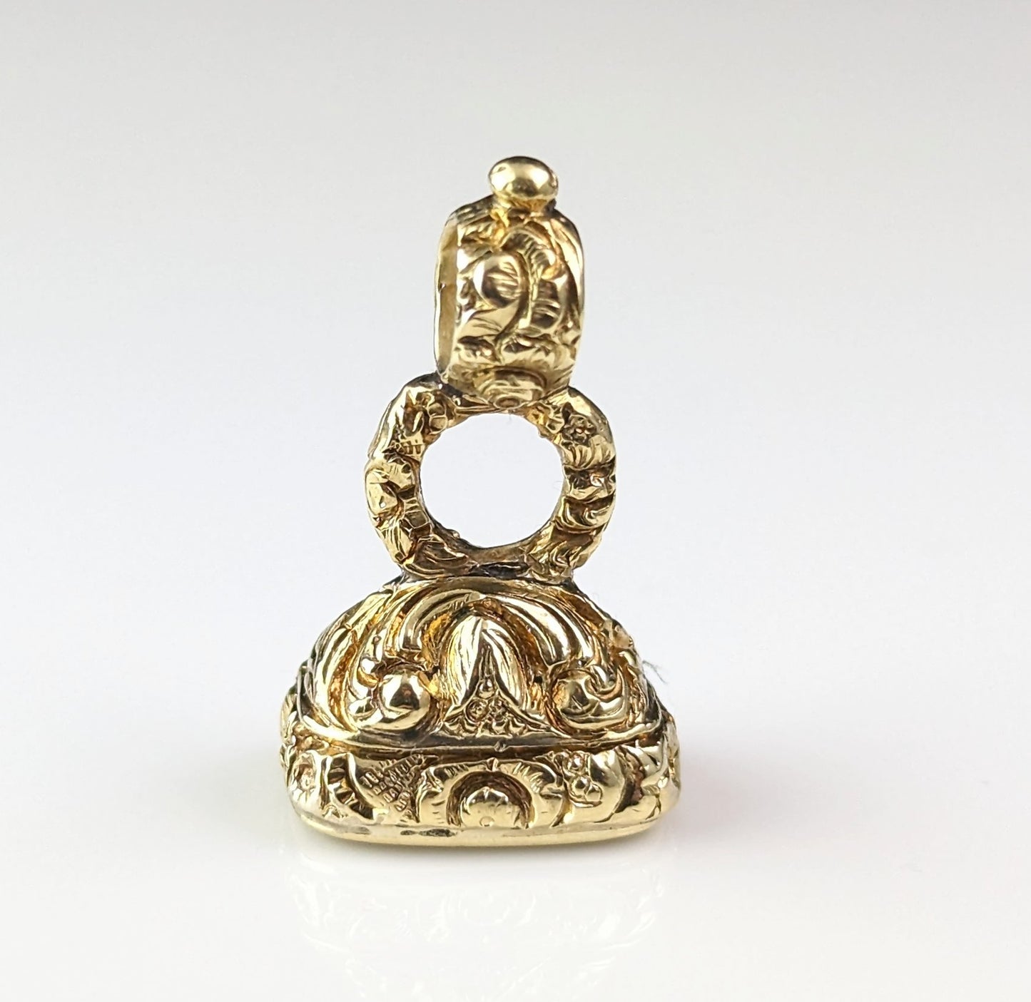 Antique Georgian seal fob pendant, Our Quills Unite Us, 9ct gold cased, Carnelian