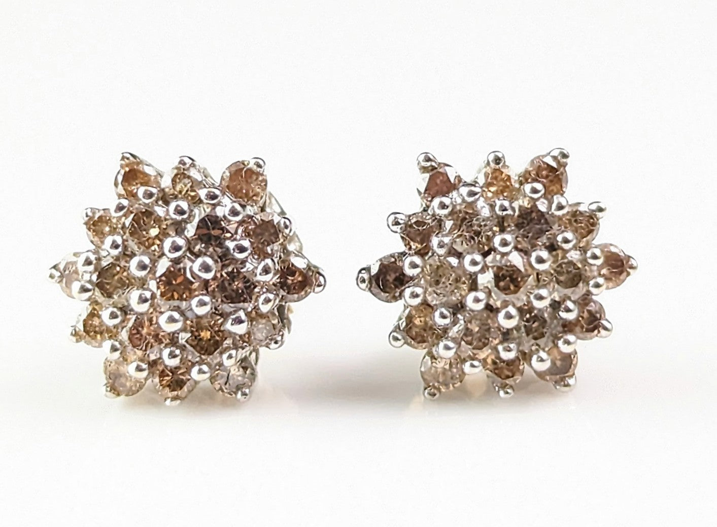 Vintage Brown Diamond stud earrings, Cluster, 9k