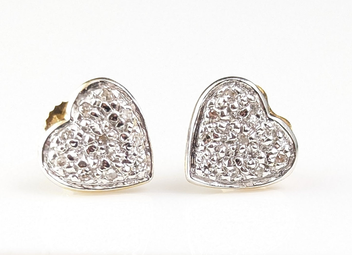 Vintage Diamond heart stud earrings, 9ct gold