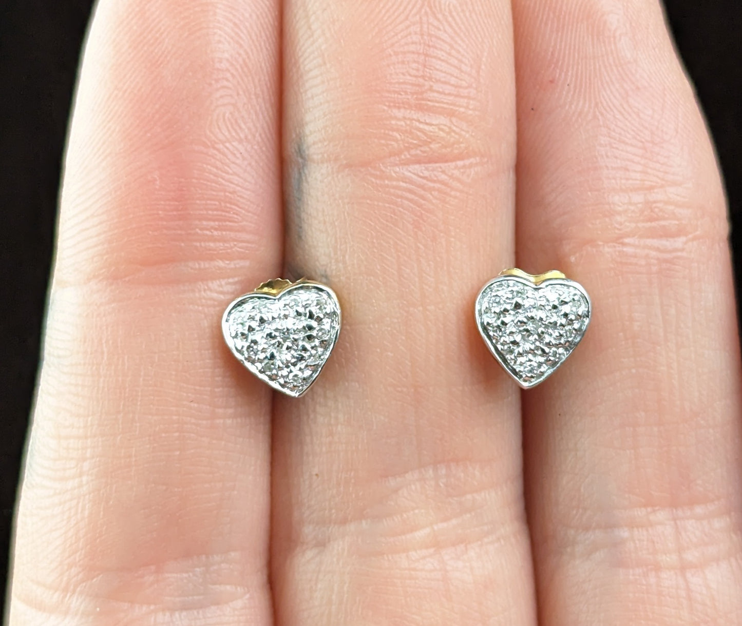 Vintage Diamond heart stud earrings, 9ct gold