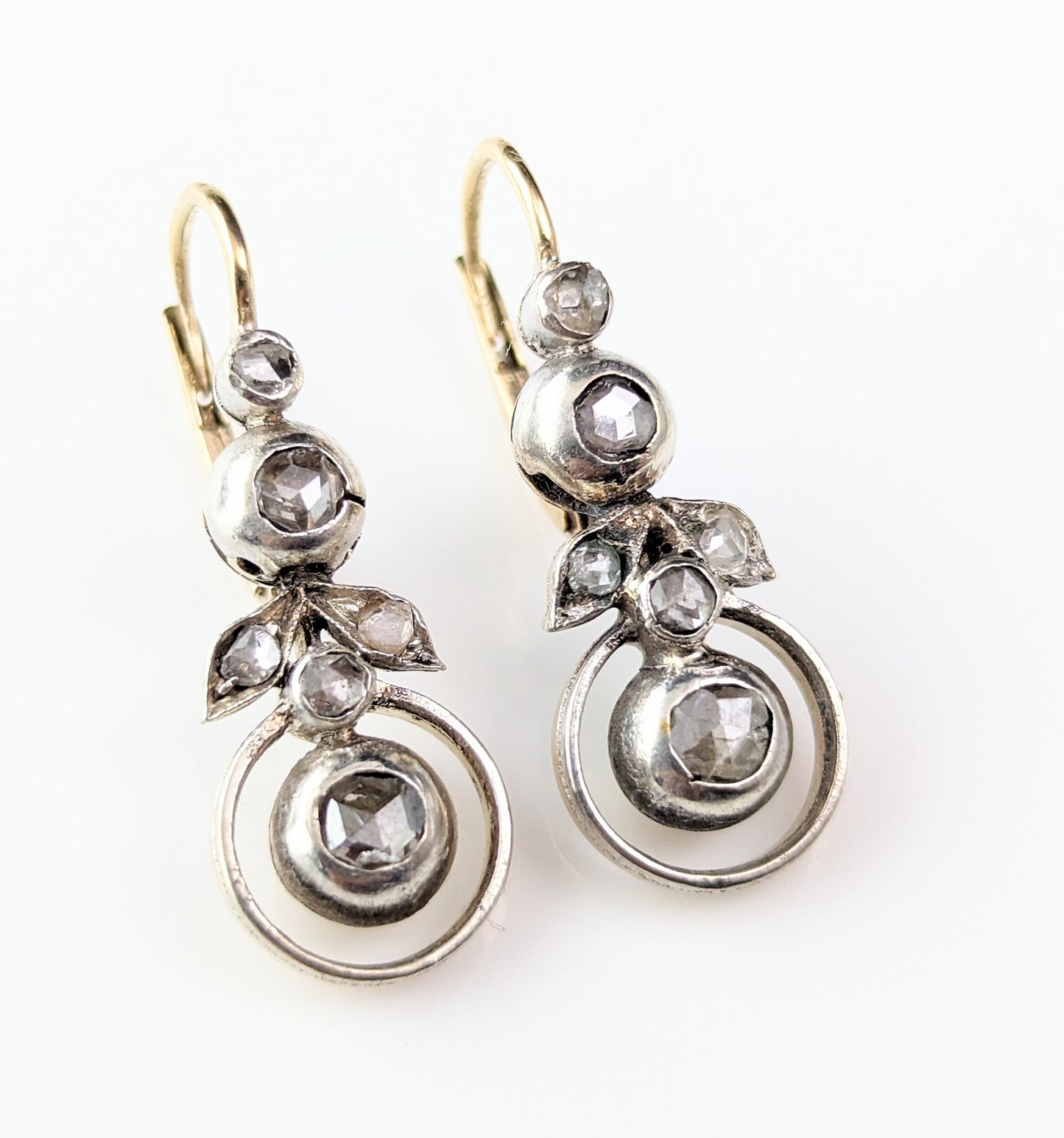 Antique Diamond flower earrings, 9ct gold and silver