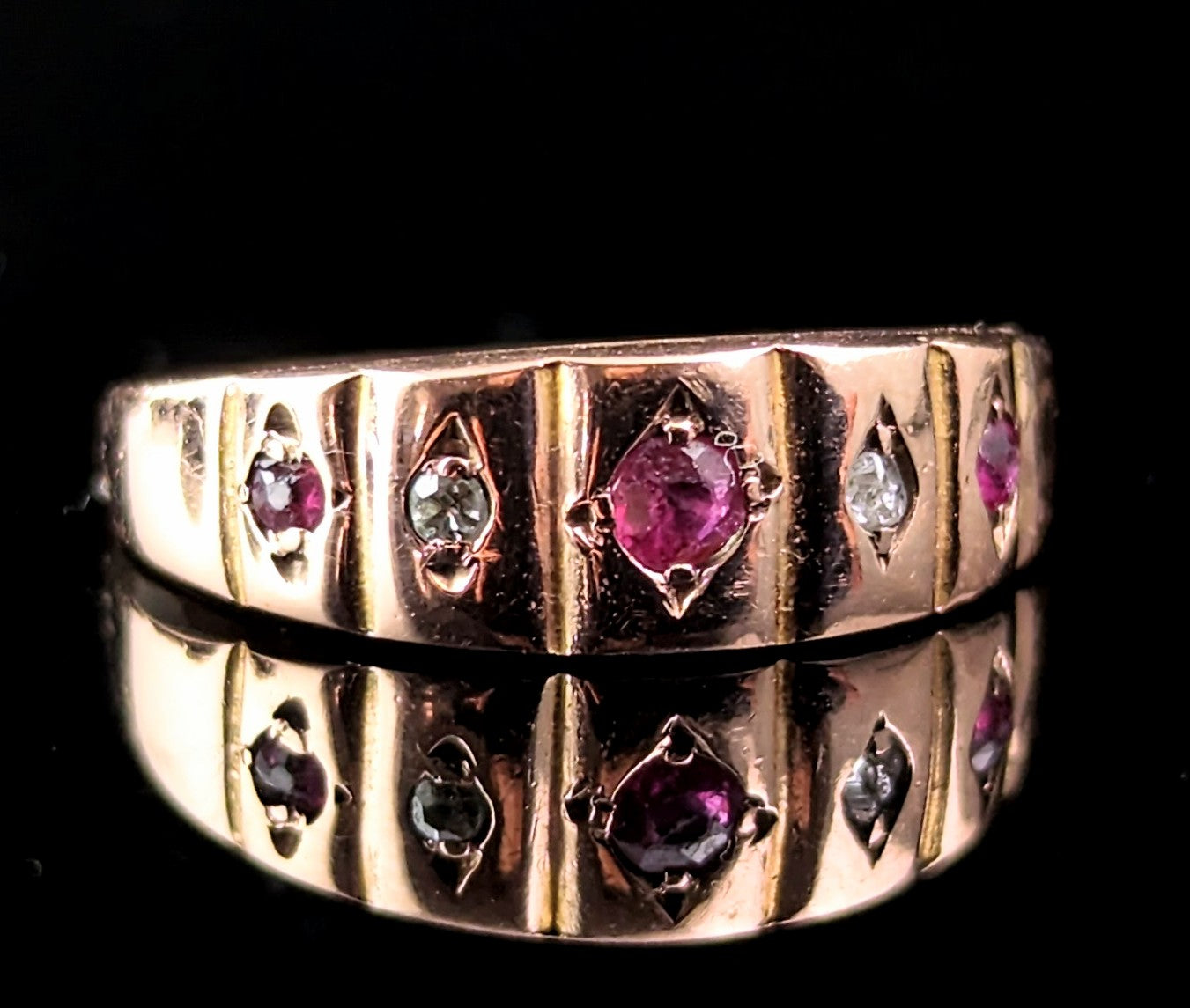 Antique Ruby and Diamond band ring, 9ct gold, Art Deco