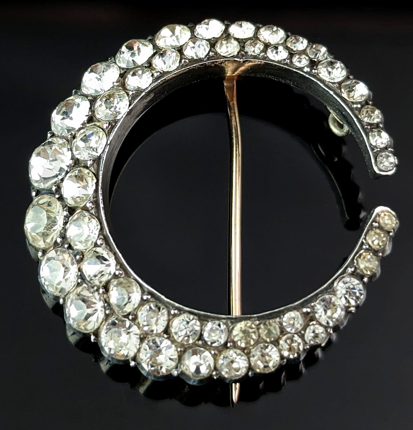 Antique Paste Crescent moon brooch, 9k gold and silver