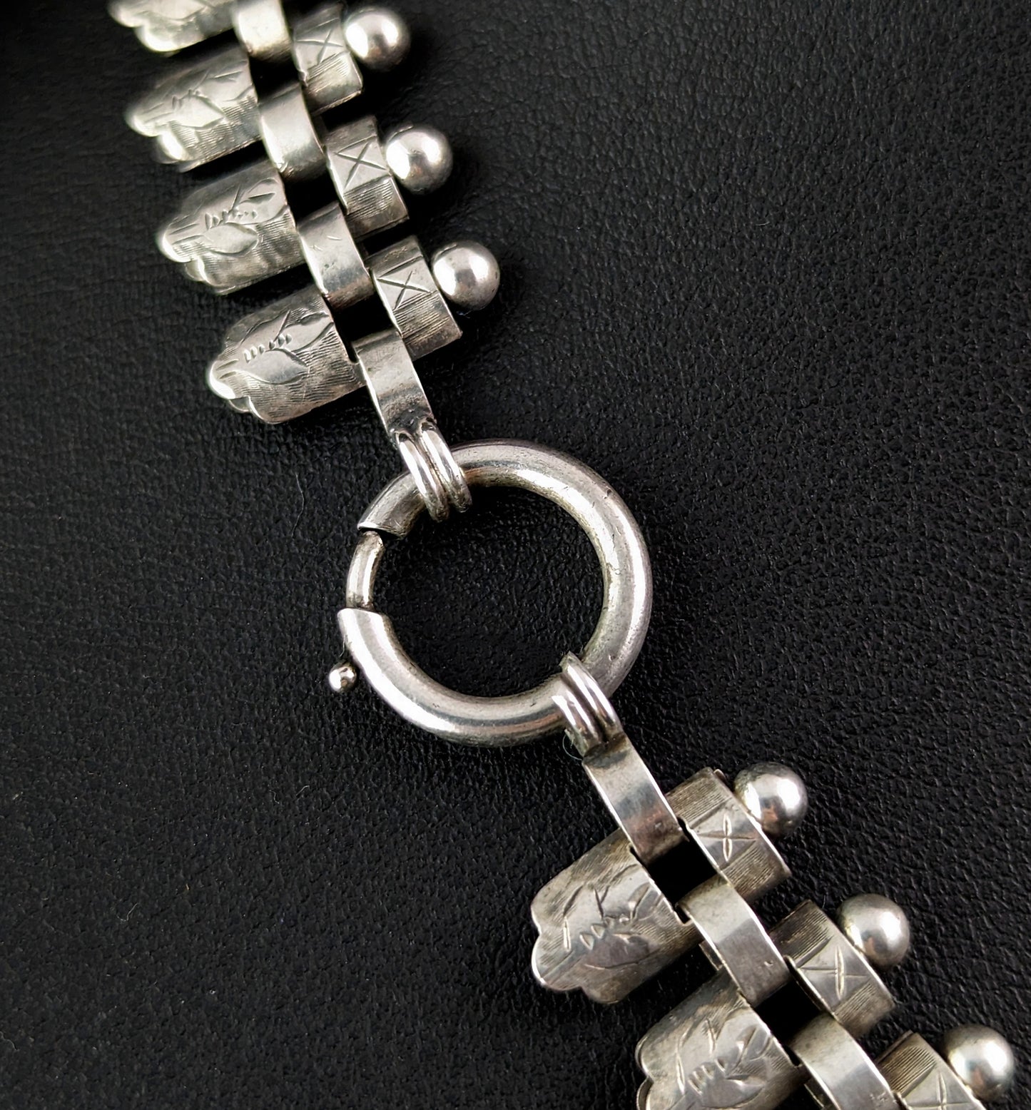 Antique Victorian sterling silver book chain necklace, Aesthetic