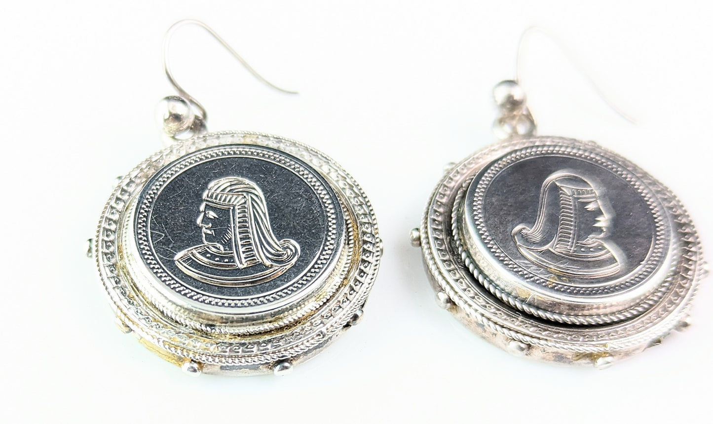 Antique Victorian sterling silver Assyrian revival earrings