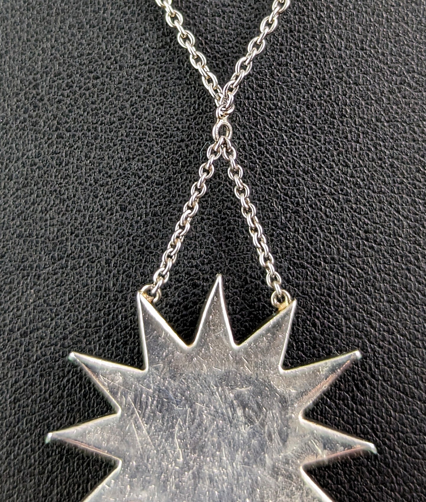 Antique Diamond Star pendant, sterling silver necklace, Victorian