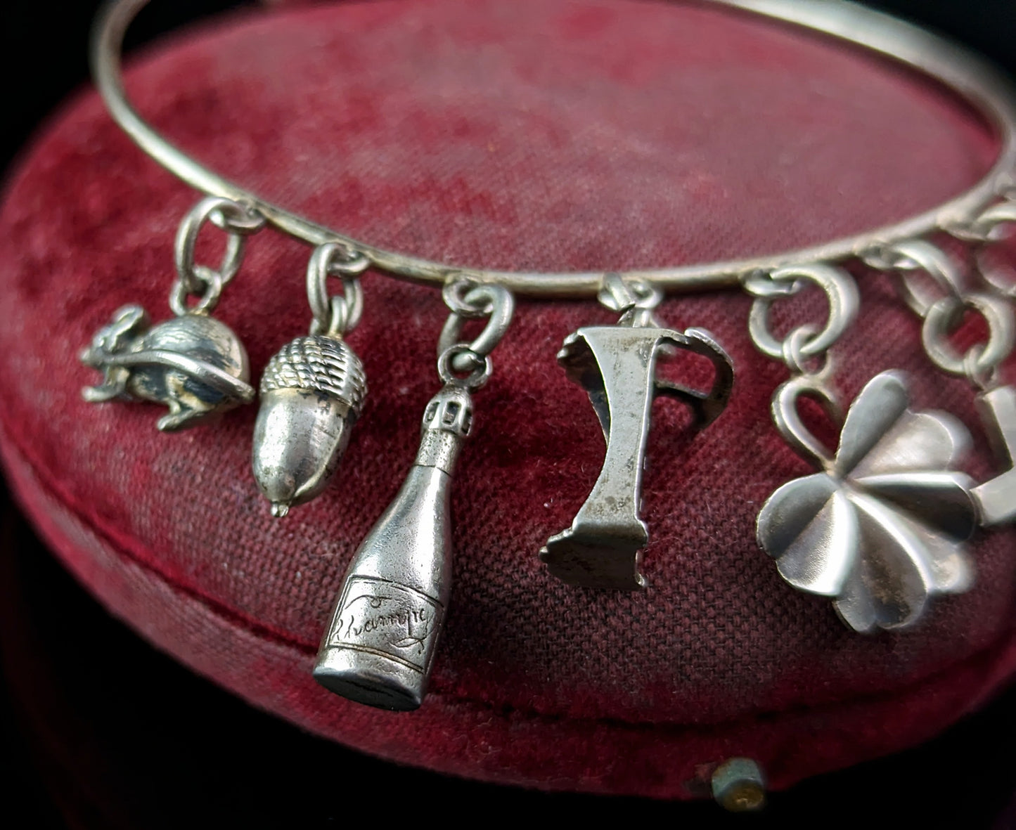Antique Victorian sterling silver charm bracelet, Bangle, Charms
