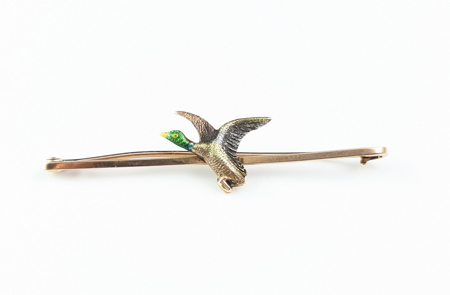 Antique Duck brooch, 15ct gold and Platinum, enamel
