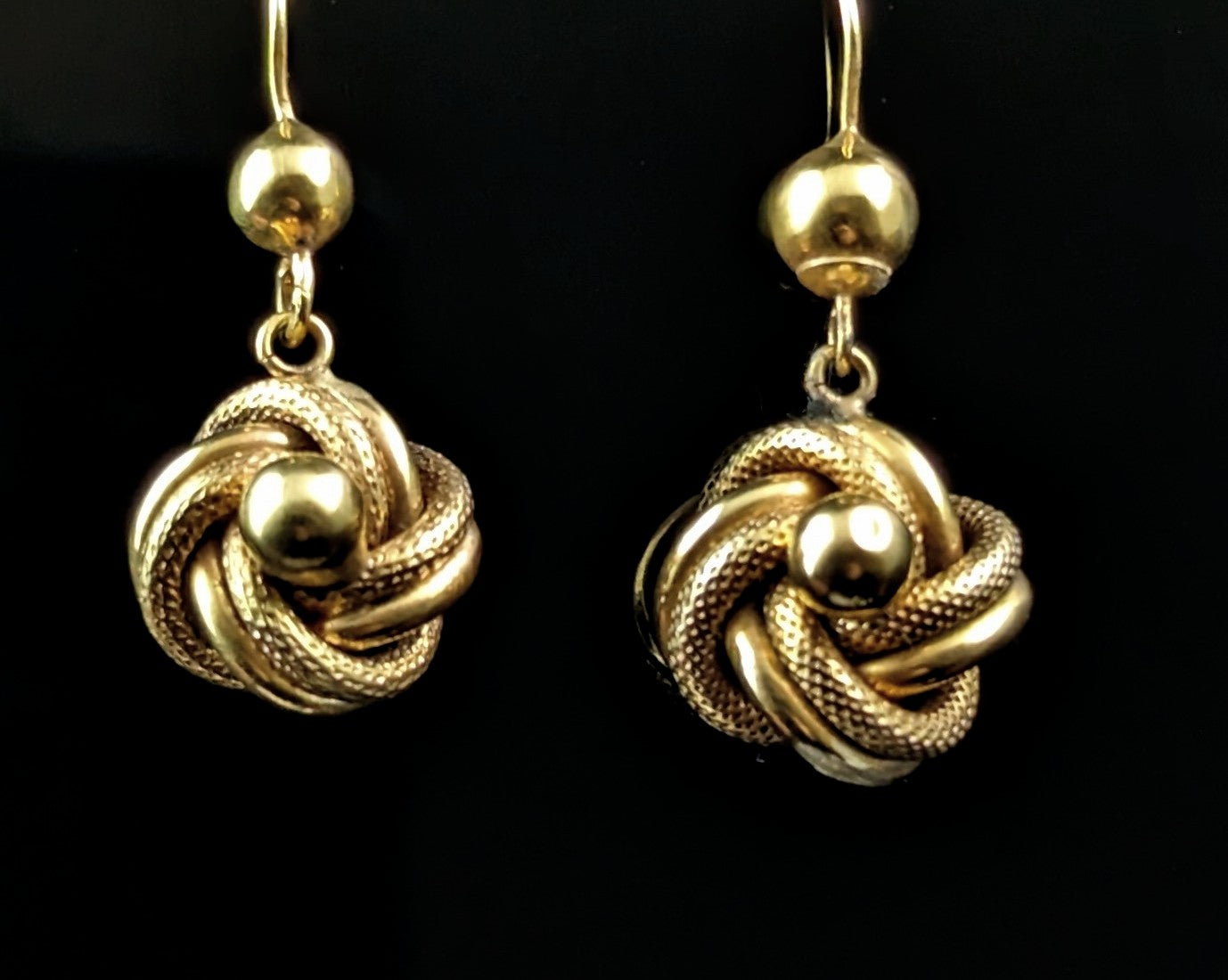 Antique Victorian Lovers knot earrings, 9ct gold