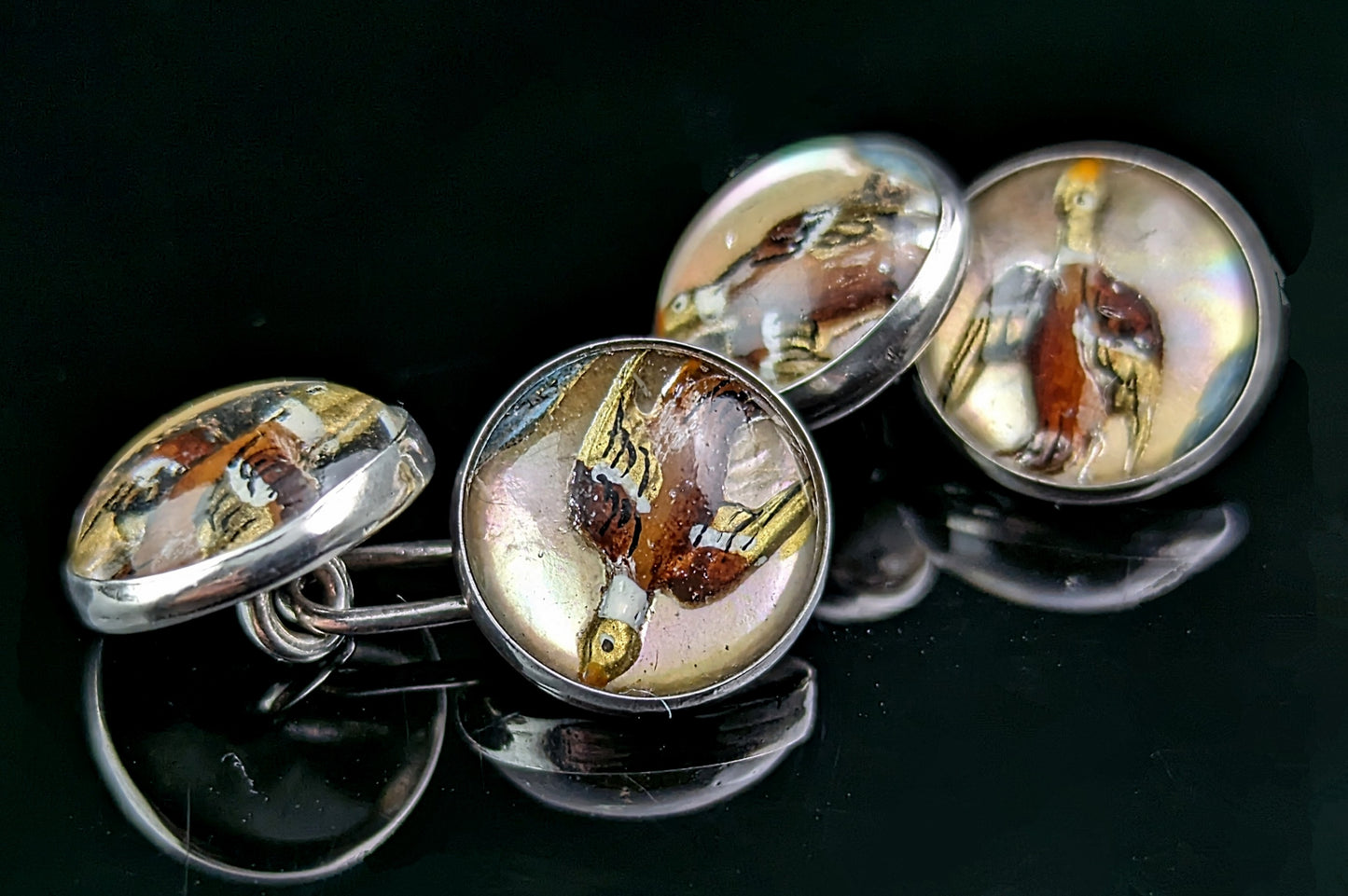 Art Deco Essex crystal Duck cufflinks, Sterling silver