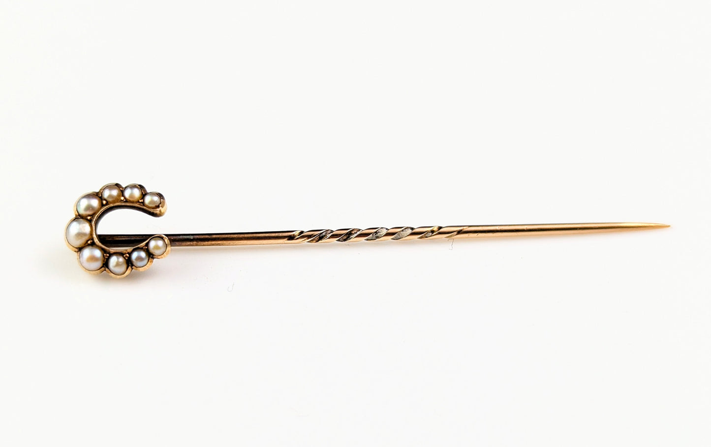 Antique 9ct gold Pearl lucky horseshoe stick pin
