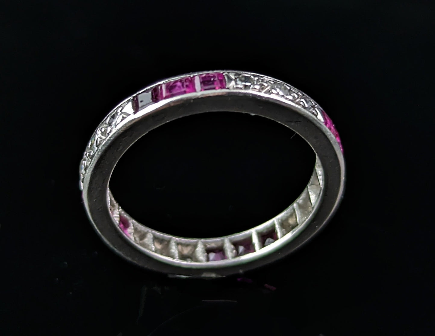 Art Deco Ruby and Diamond eternity ring, Platinum