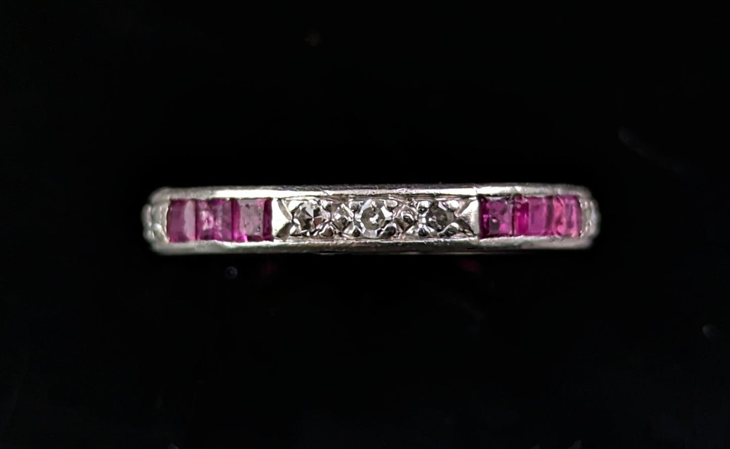 Art Deco Ruby and Diamond eternity ring, Platinum