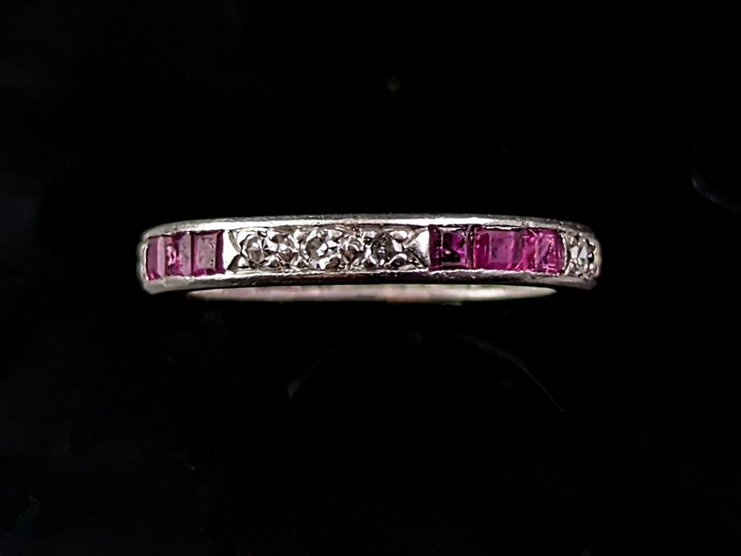 Art Deco Ruby and Diamond eternity ring, Platinum