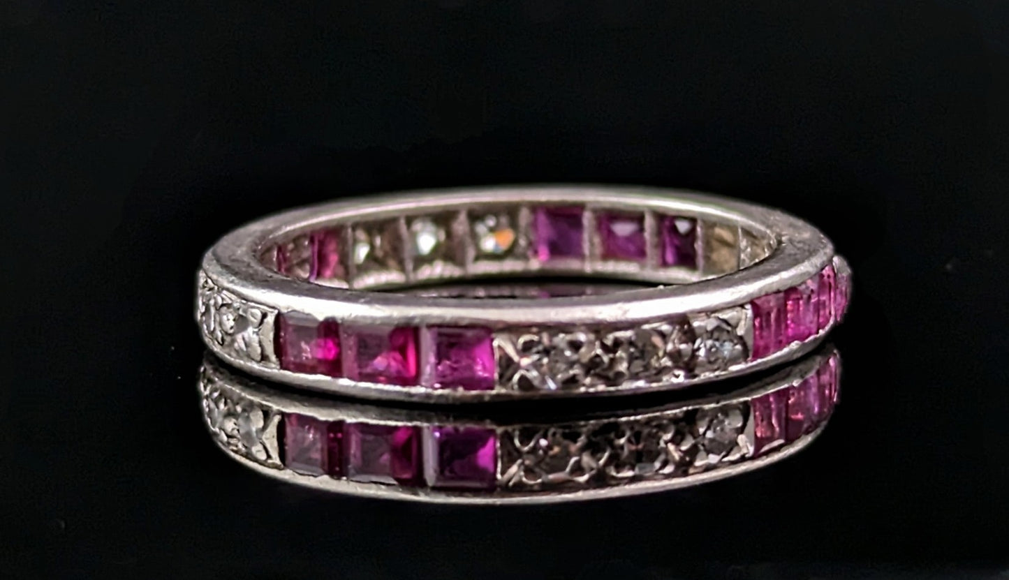 Art Deco Ruby and Diamond eternity ring, Platinum
