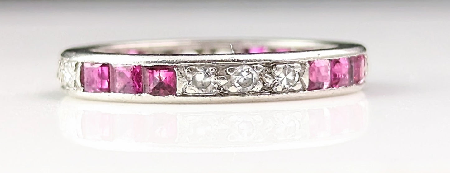 Art Deco Ruby and Diamond eternity ring, Platinum