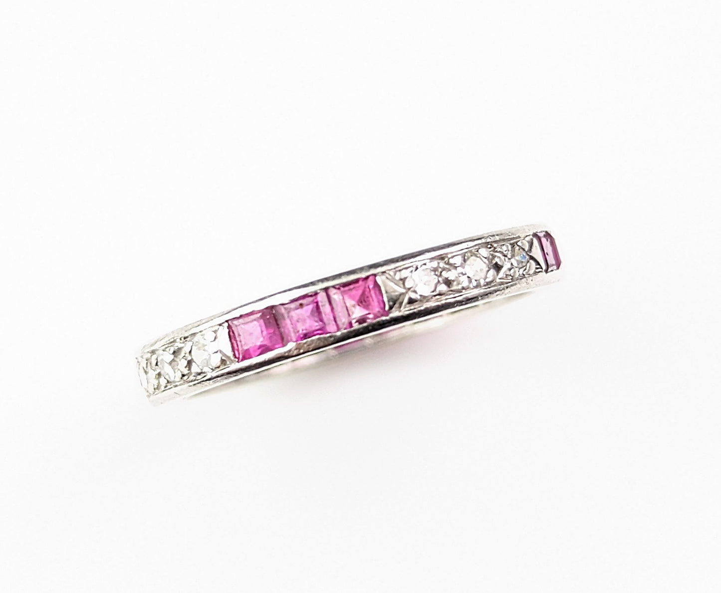 Art Deco Ruby and Diamond eternity ring, Platinum