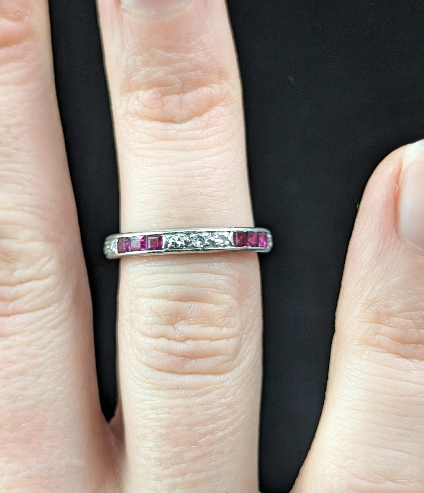 Art Deco Ruby and Diamond eternity ring, Platinum
