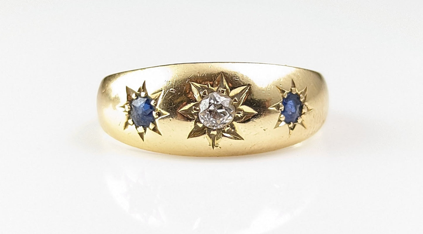 Antique 18ct Sapphire and Diamond gypsy ring, star set