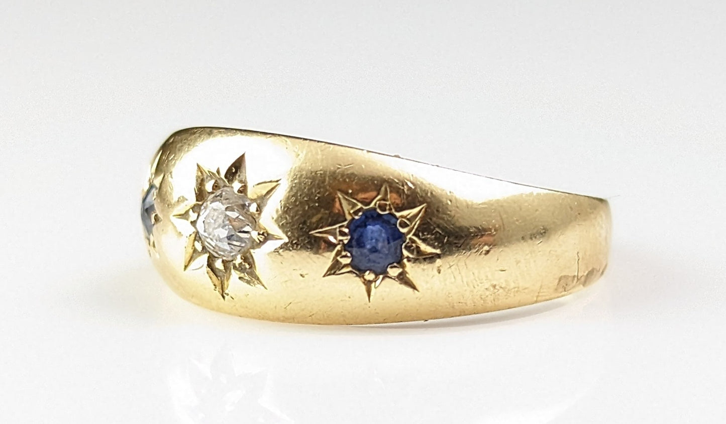 Antique 18ct Sapphire and Diamond gypsy ring, star set