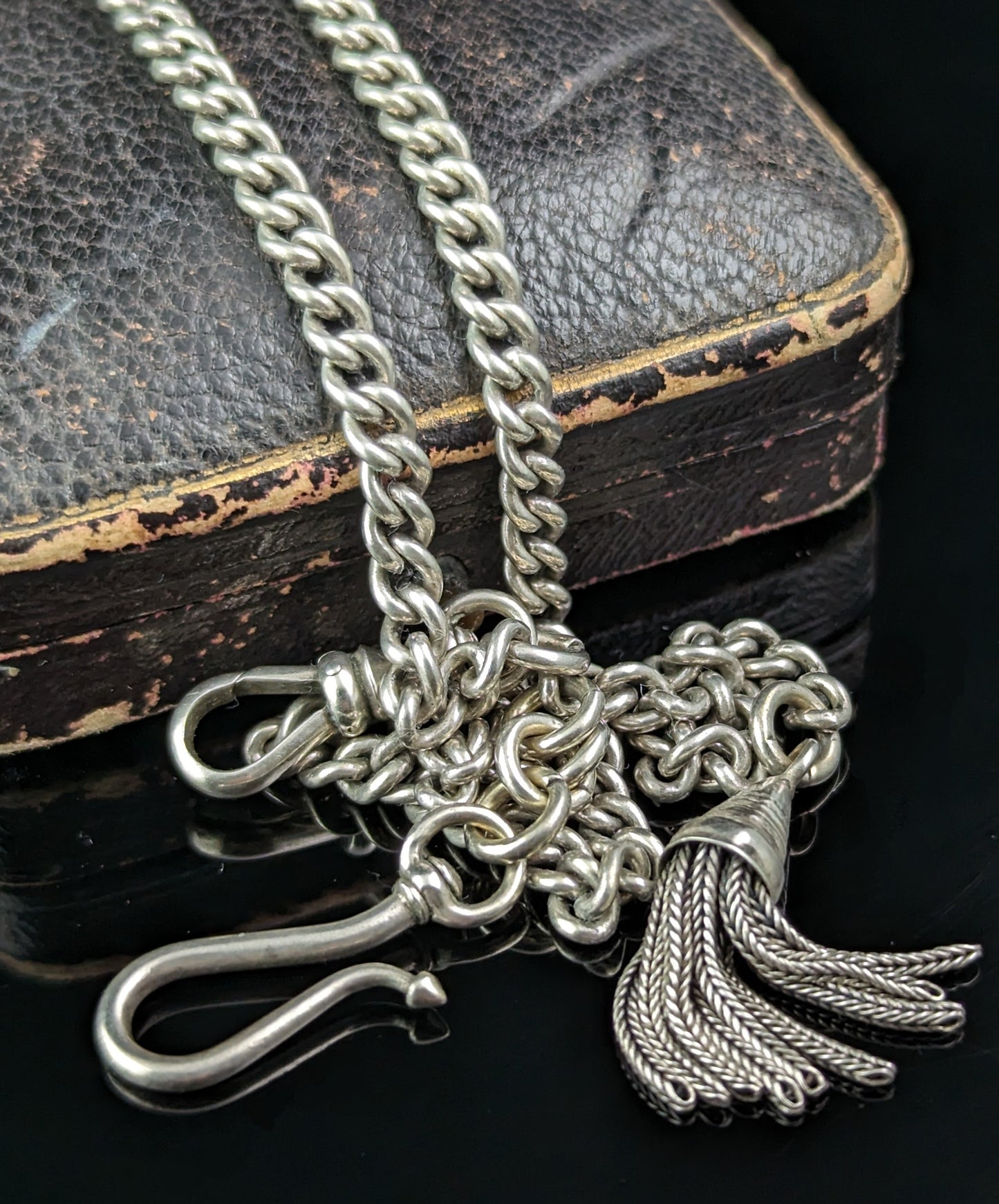 Antique Victorian sterling silver Albertina chain, Watch chain