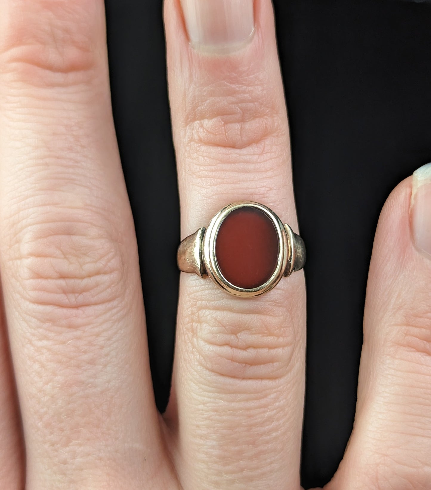 Antique Art Deco Carnelian Signet ring, 9ct gold, Pinky ring