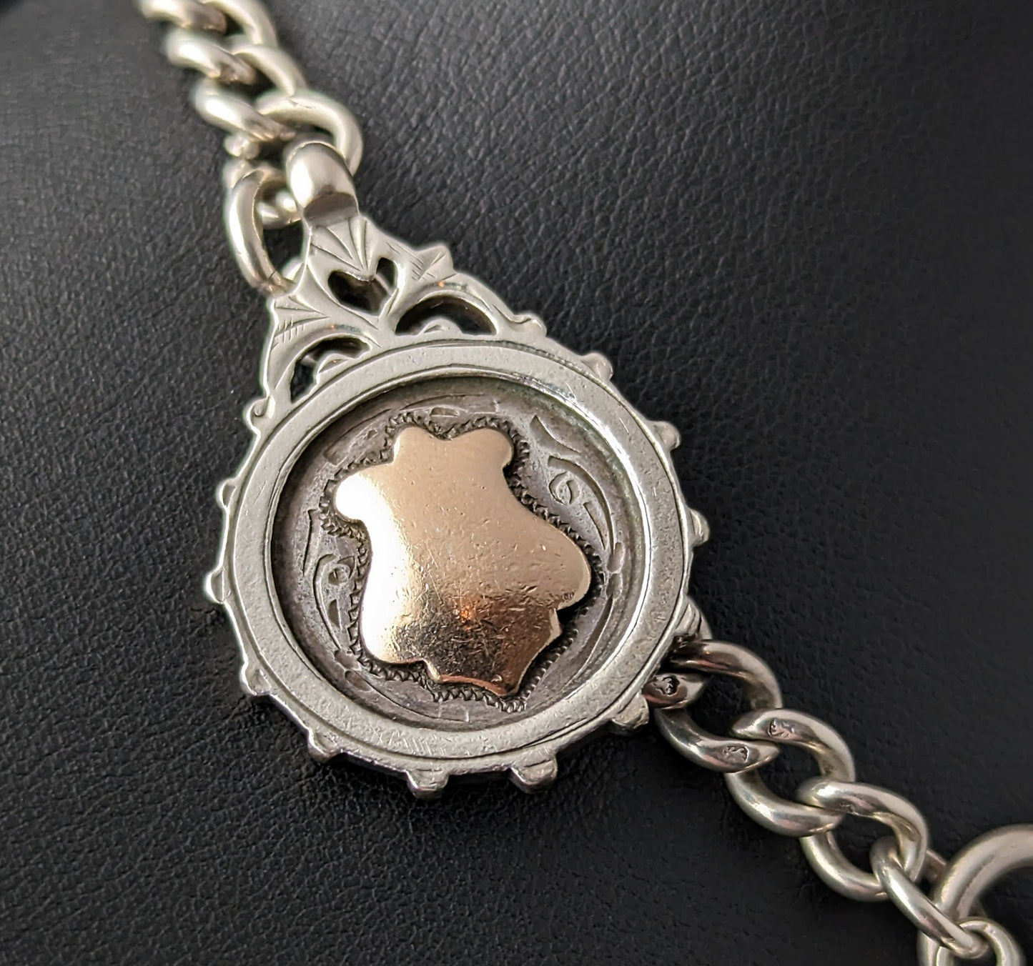 Antique sterling silver Albert chain, tassel, watch chain fob
