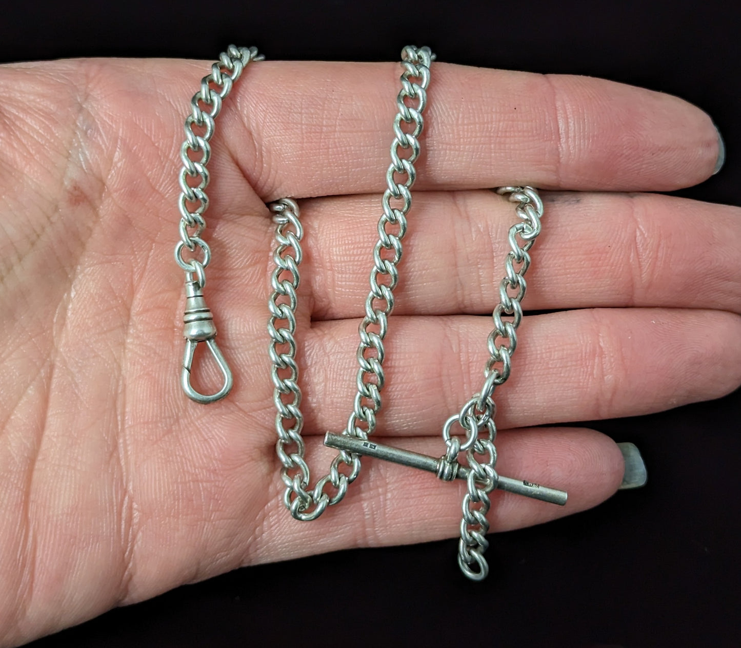Vintage sterling silver Albert chain, watch chain