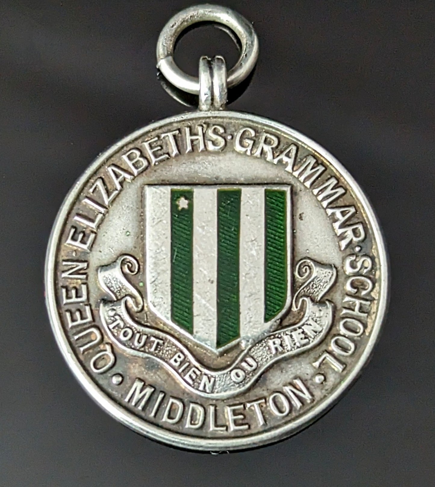 Vintage silver and enamel watch fob pendant, School sports